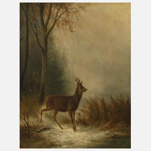 Ludwig Voltz, attr., Rehe in Winterlandschaft