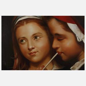 Zwei Mädchen mit Seifenblasen