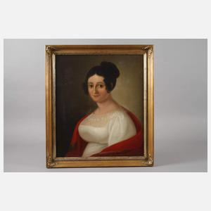 Biedermeierdame mit rotem Tuch