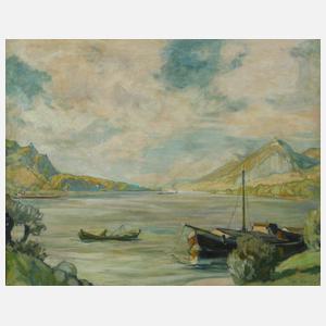 Carp, Boote am Seeufer