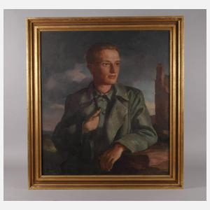 H. Hopp, Portrait vor Ruinen