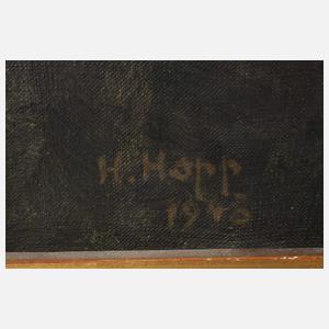 H. Hopp, Portrait vor Ruinen