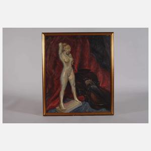 E. Krüger, Stillleben mit Porzellanfigur und Geige