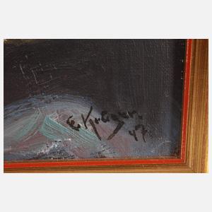 E. Krüger, Stillleben mit Porzellanfigur und Geige