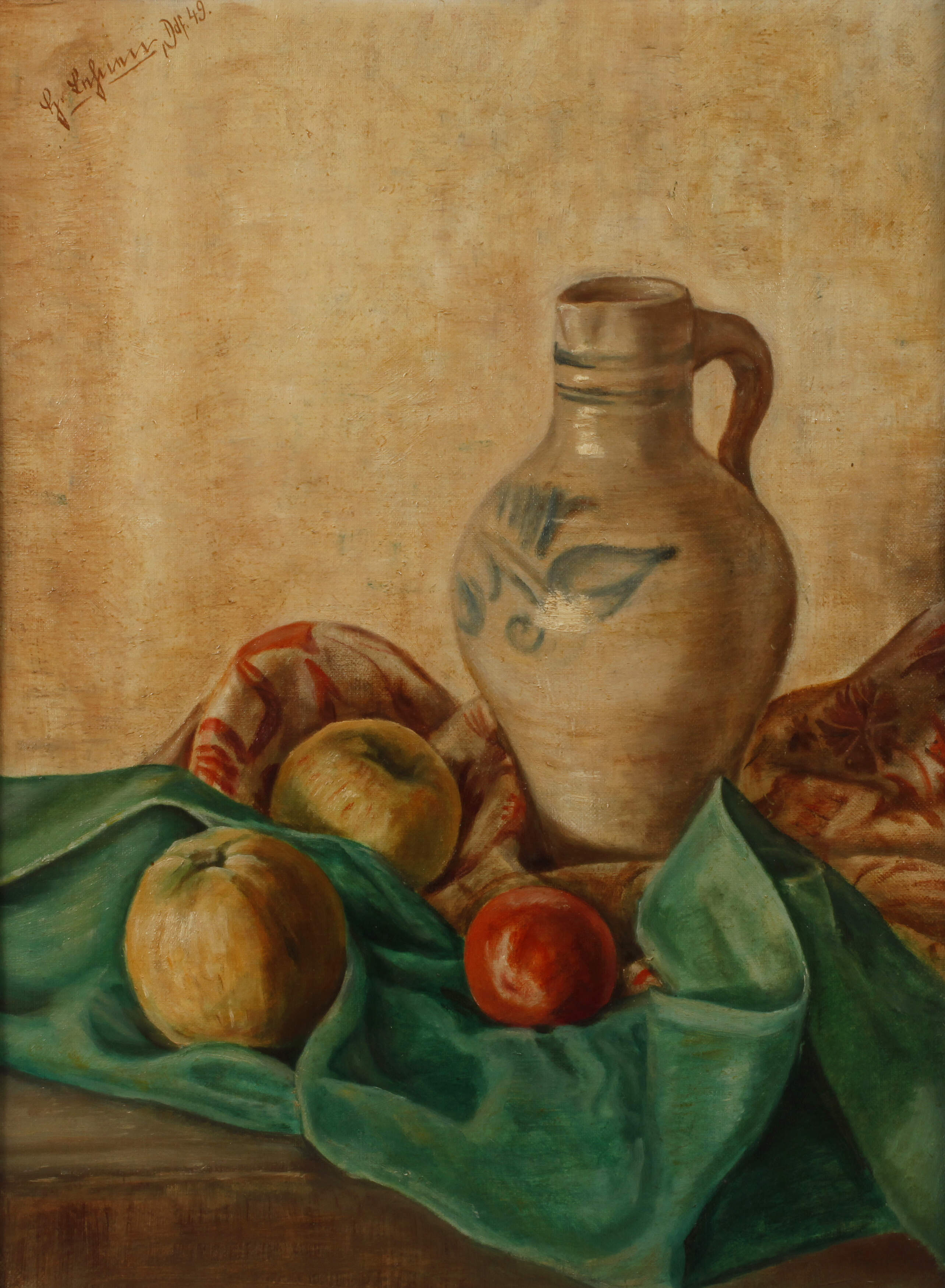 H. Lehnen, Stillleben mit Krug und Äpfeln