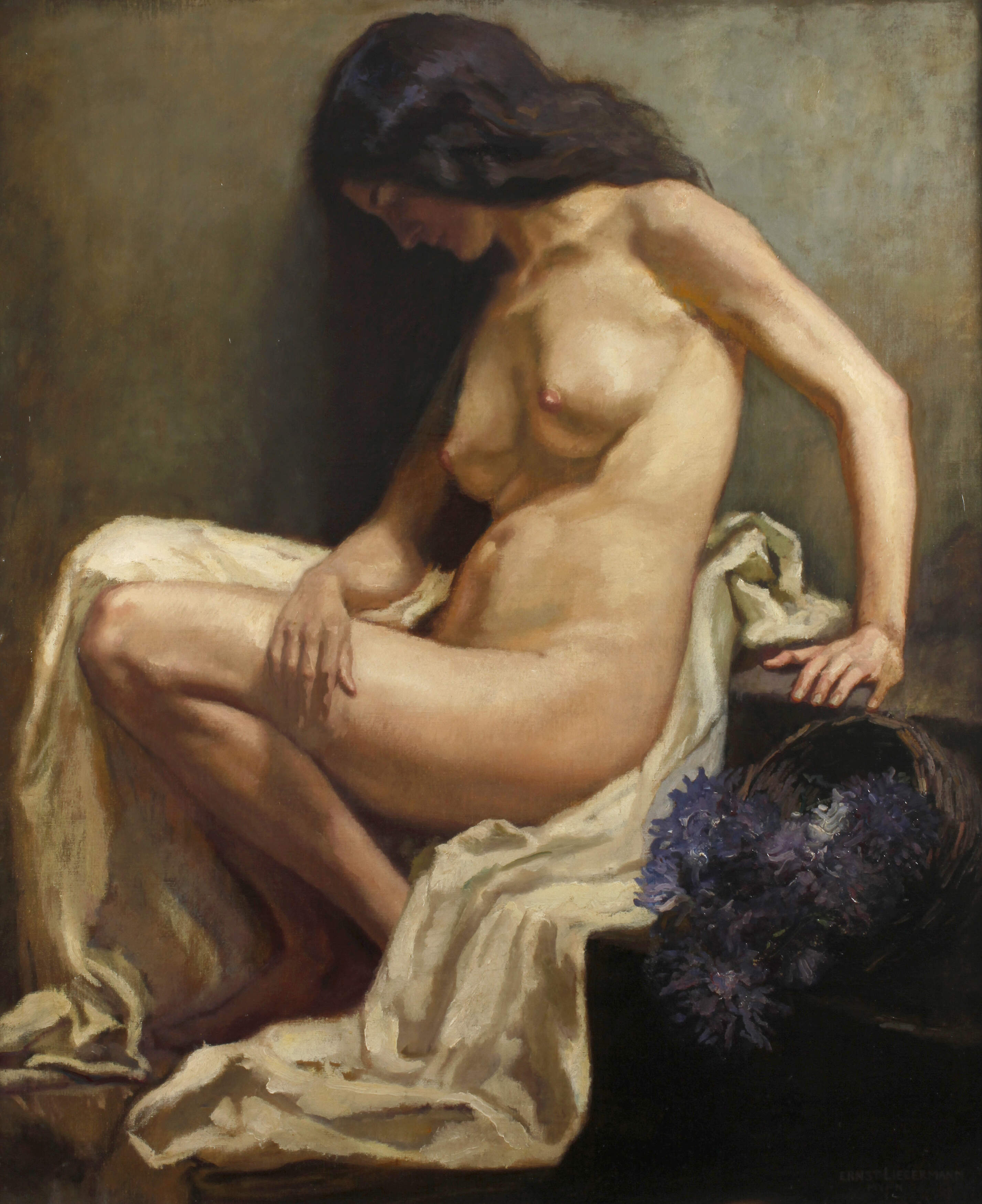 Prof. Ernst Liebermann, "Frauenakt mit blauen Astern"