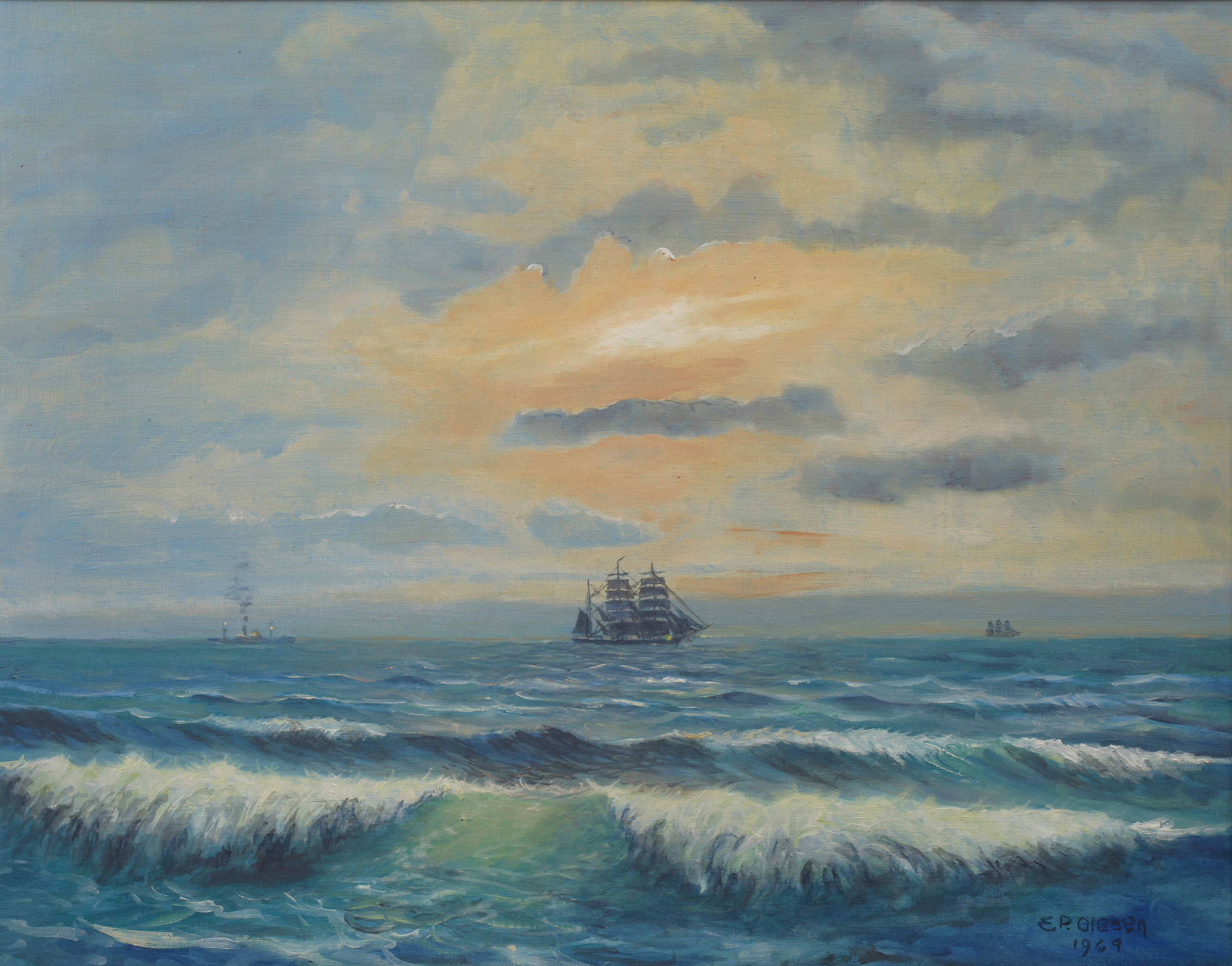 E. P. Olesen, Schiffe im Abendlicht