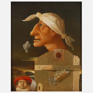 Hans Reiser, "Zwei Köpfe vor Landschaft"