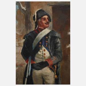 Französischer Soldat auf verschneiter Straße