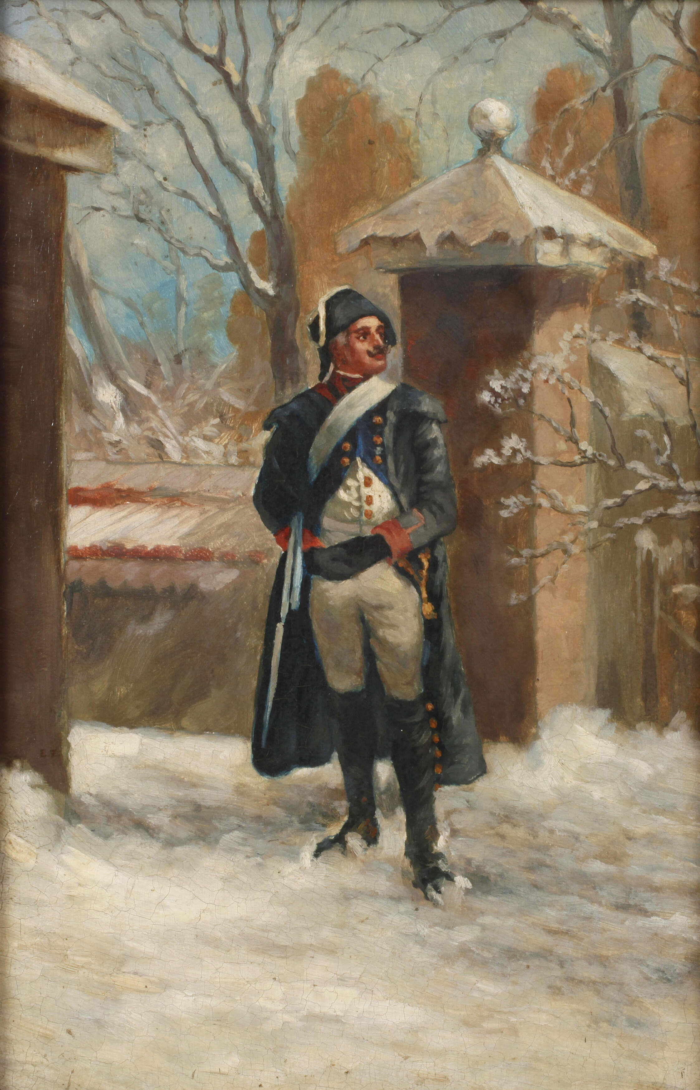 Französischer Soldat auf verschneiter Straße