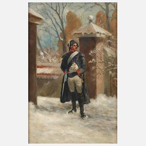 Französischer Soldat auf verschneiter Straße