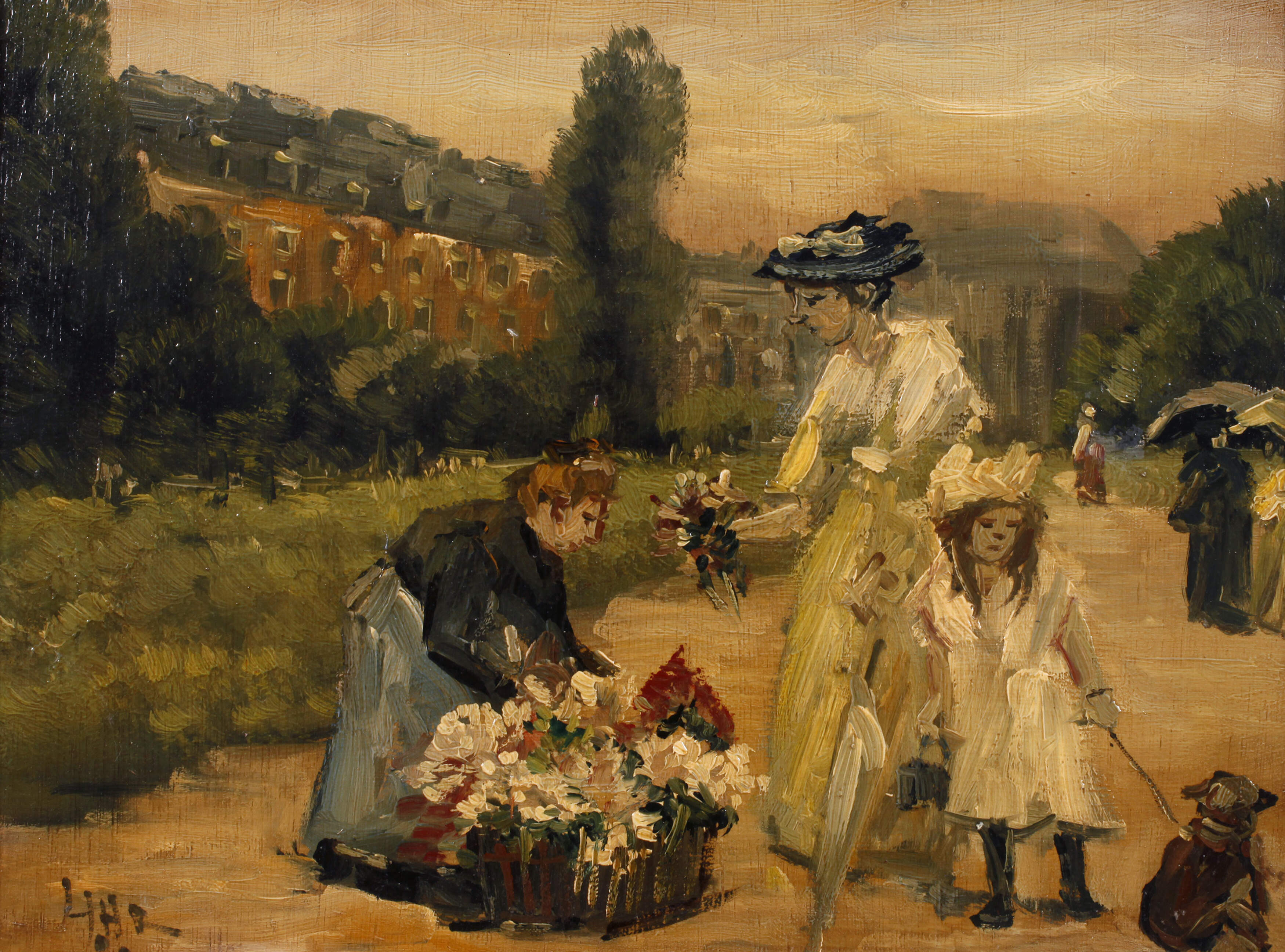 Blumenverkäuferin im Park
