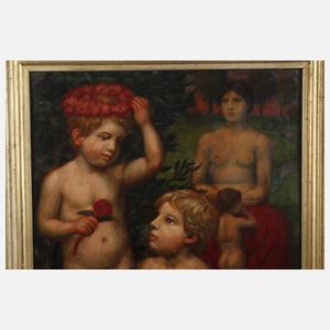 Mit Blumenkranz spielende Kinder