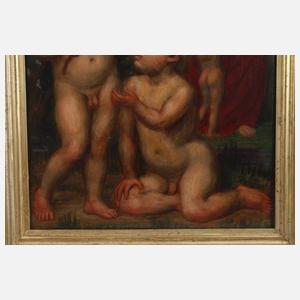 Mit Blumenkranz spielende Kinder