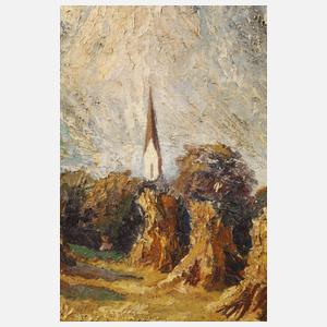 Strohpuppen in sommerlicher Gebirgslandschaft