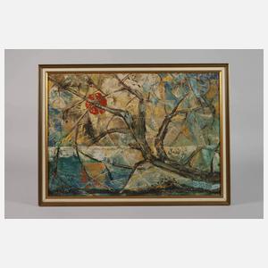 Abstrakte Seeuferlandschaft mit Baum