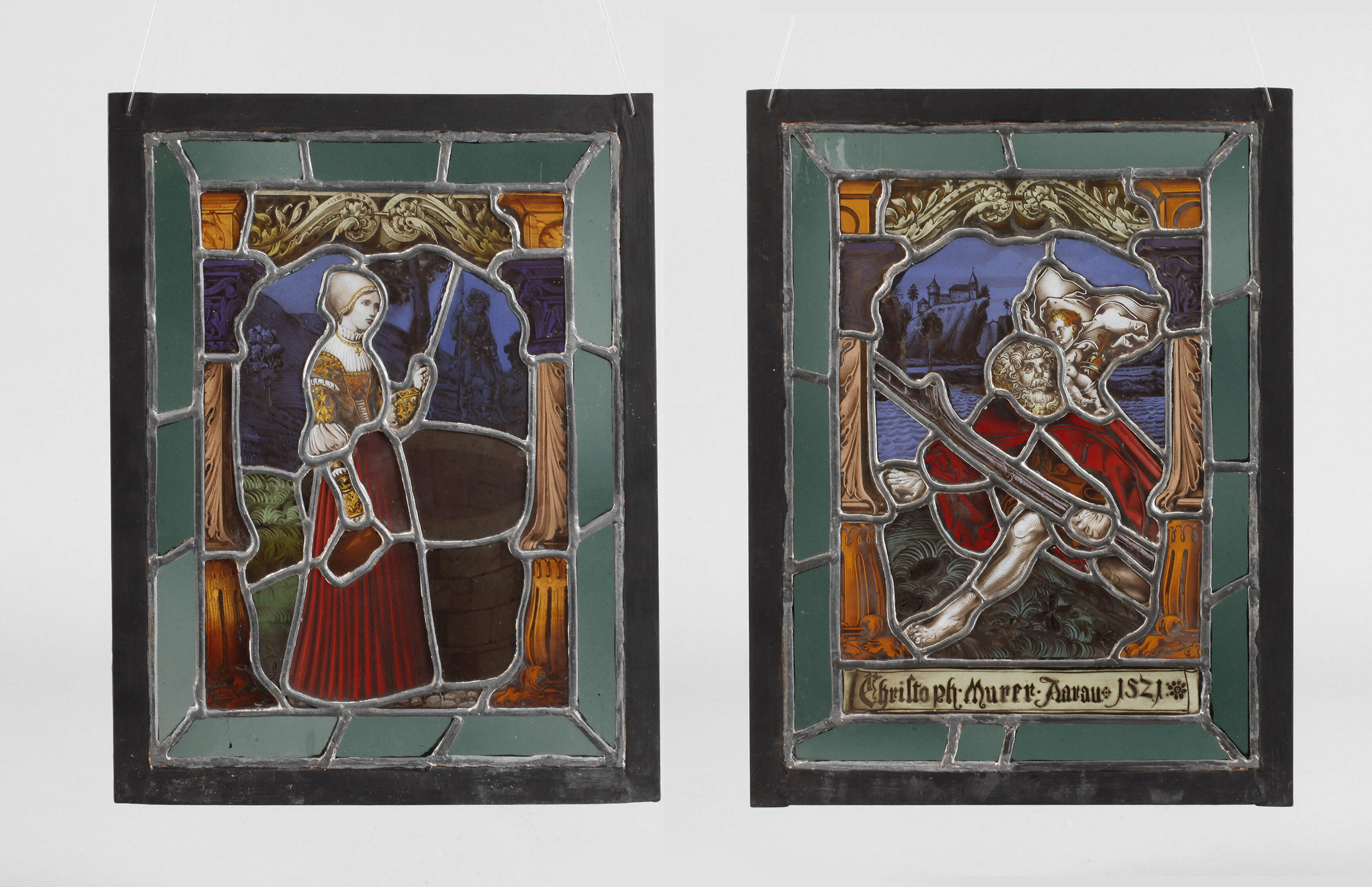 Zwei Bleiglasbilder Historismus