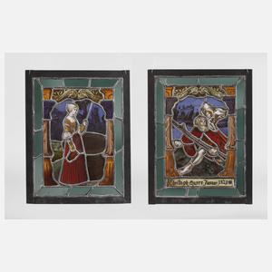 Zwei Bleiglasbilder Historismus