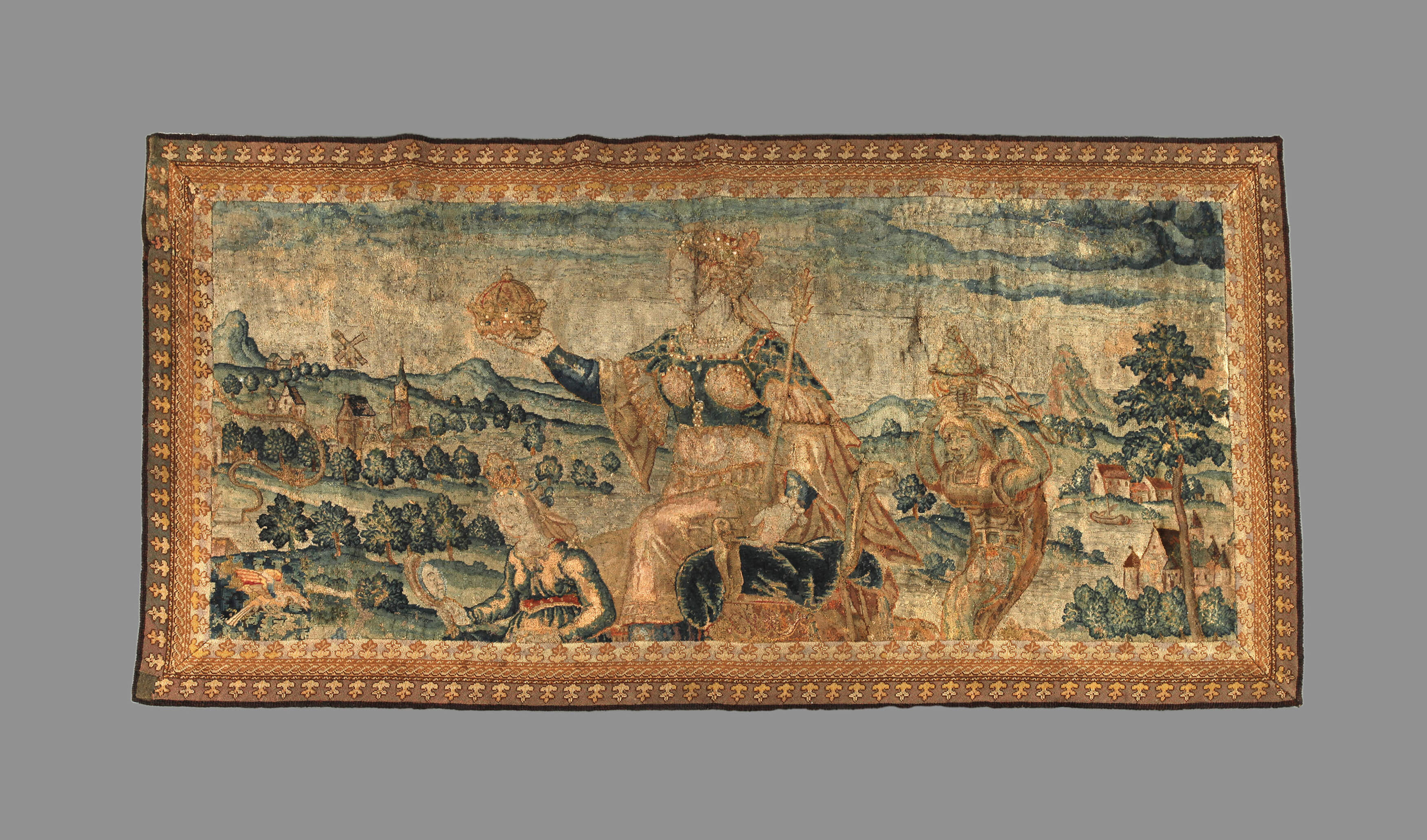 Tapisserie mit Figurenszenen in Landschaft