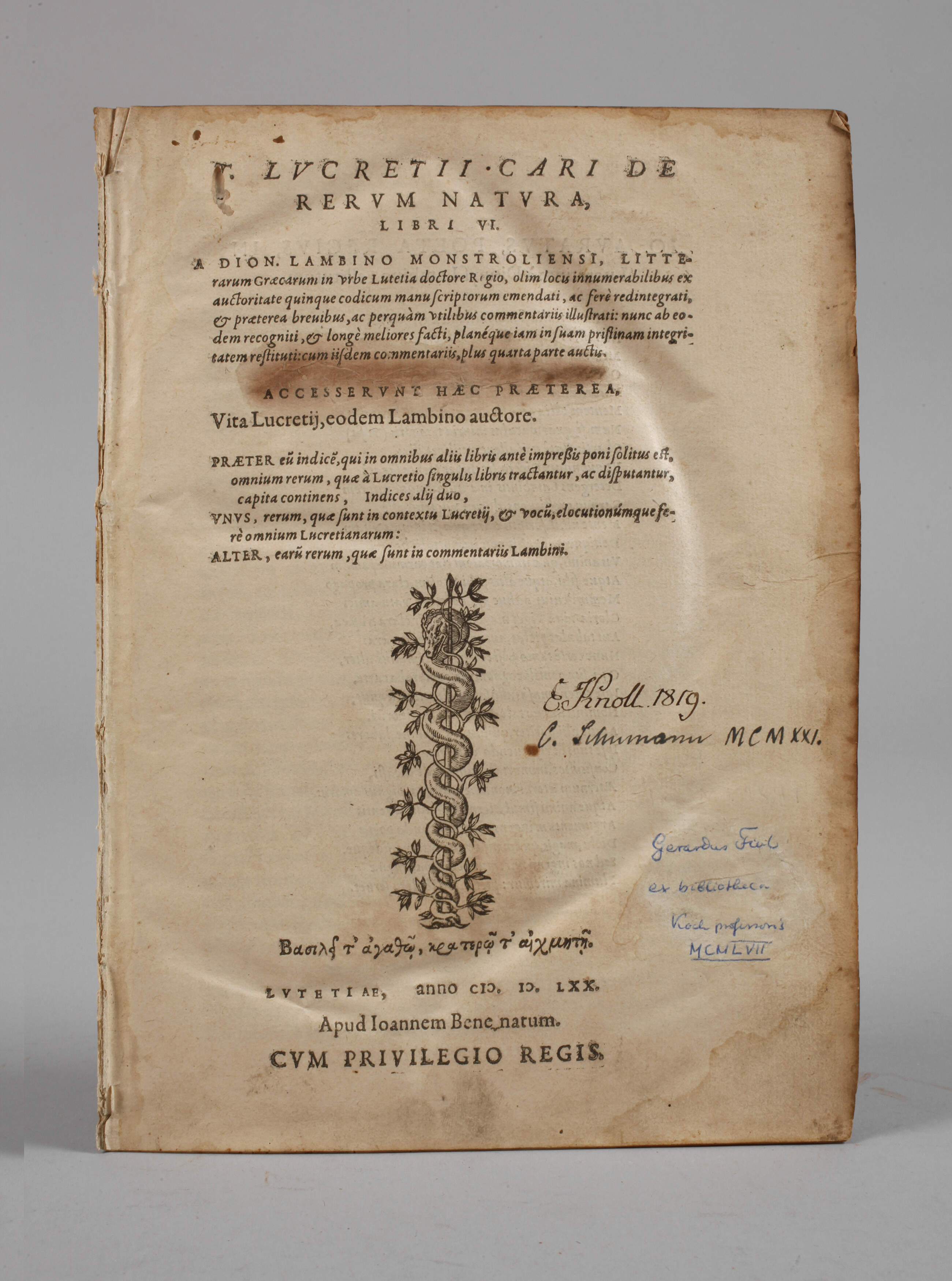 T. Lucretii Cari, De Rerum Natura