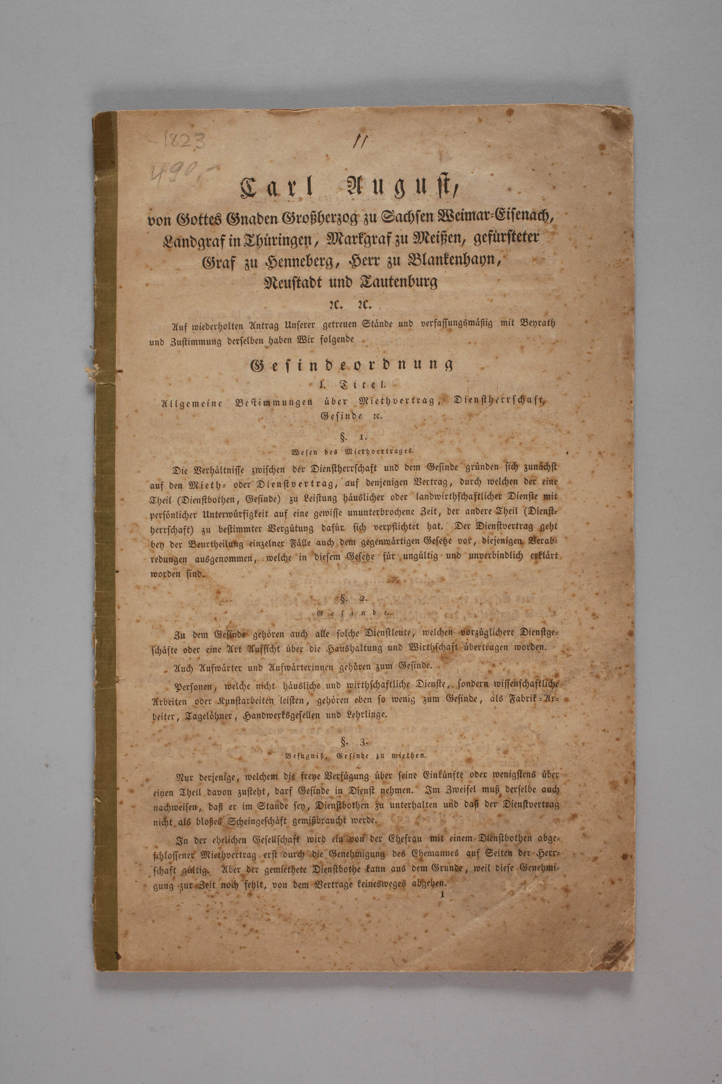 Gesindeordnung Sachsen/Thüringen 1823