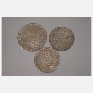 Drei Silbermünzen Deutsches Reich