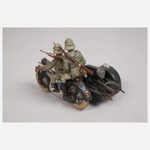 Lineol Motorrad mit Sozius und SMG-Beiwagen