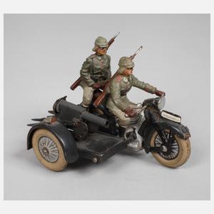 Lineol Motorrad mit Sozius und SMG-Beiwagen