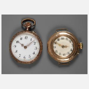 Zwei Damenuhren Gold