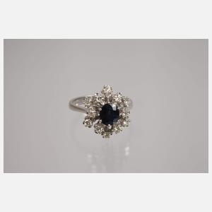 Damenring mit Saphir und Brillanten