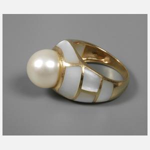Damenring mit Perle und Perlmutt