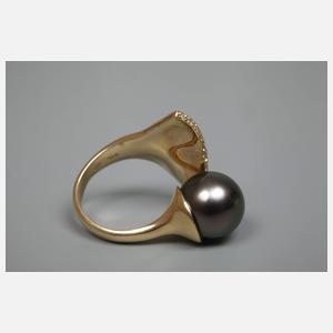 Damenring mit Tahitiperle und Diamanten