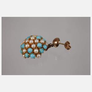 Paar Ohrringe mit Türkisen und Perlen