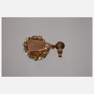 Paar Ohrringe mit Türkisen und Perlen