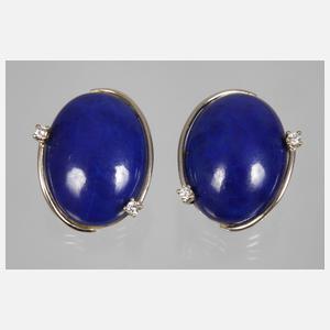 Paar Ohrclips mit Lapislazuli und Brillanten