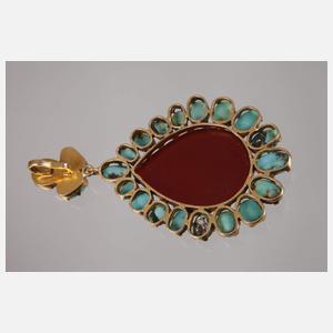 Anhänger mit Türkisen und graviertem Karneol