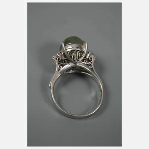 Damenring mit Chrysoberyllkatzenauge und Diamanten