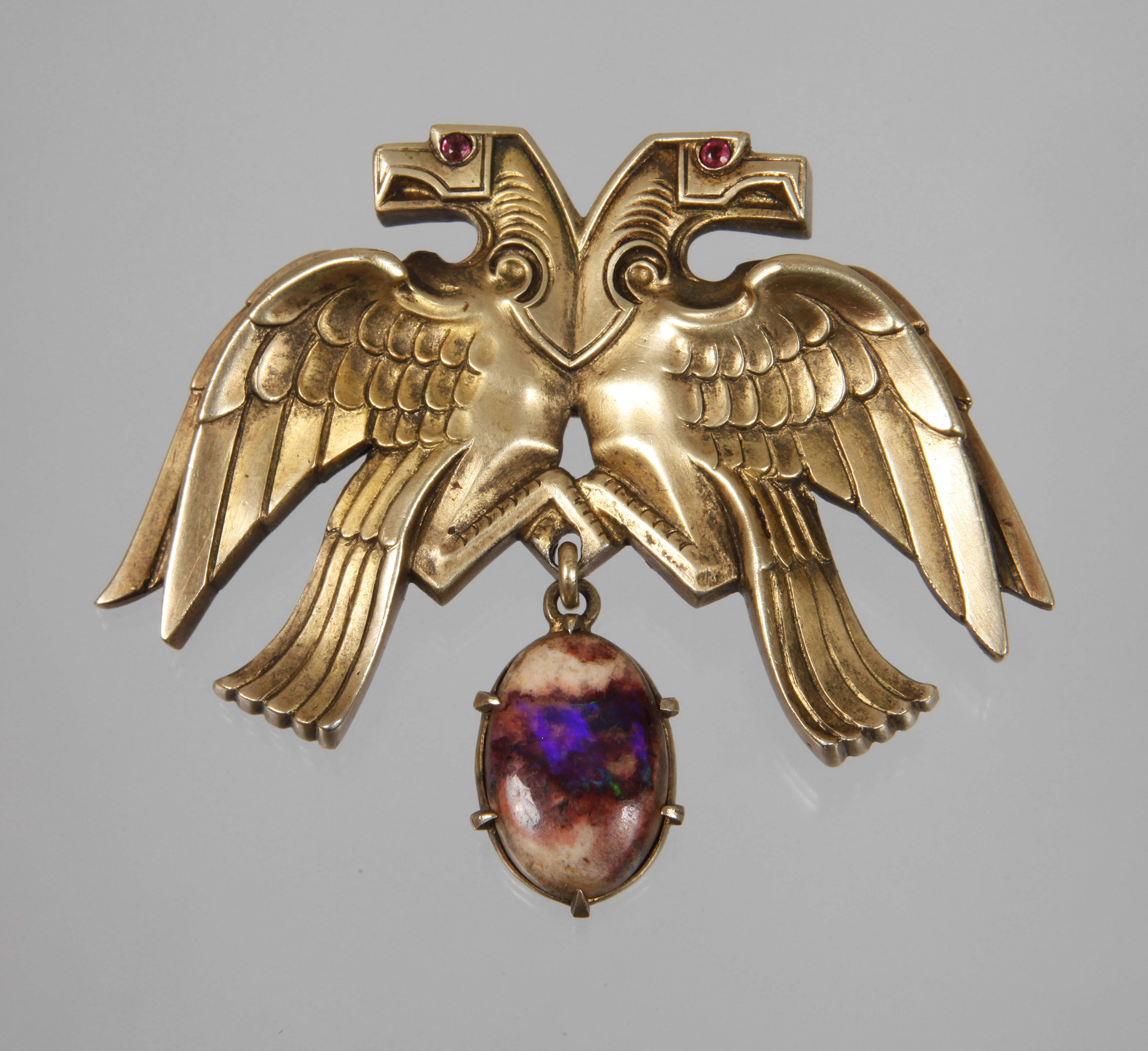 Brosche mit Doppeladler und Opal