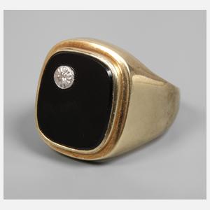 Herrenring mit Onyx und Diamant