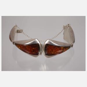 Silberset mit Bernsteinbesatz