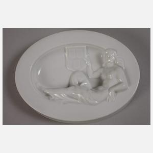 Rosenthal Reliefplakette Mädchen mit Wappen