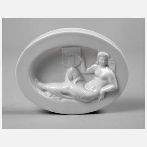 Rosenthal Reliefplakette Mädchen mit Wappen