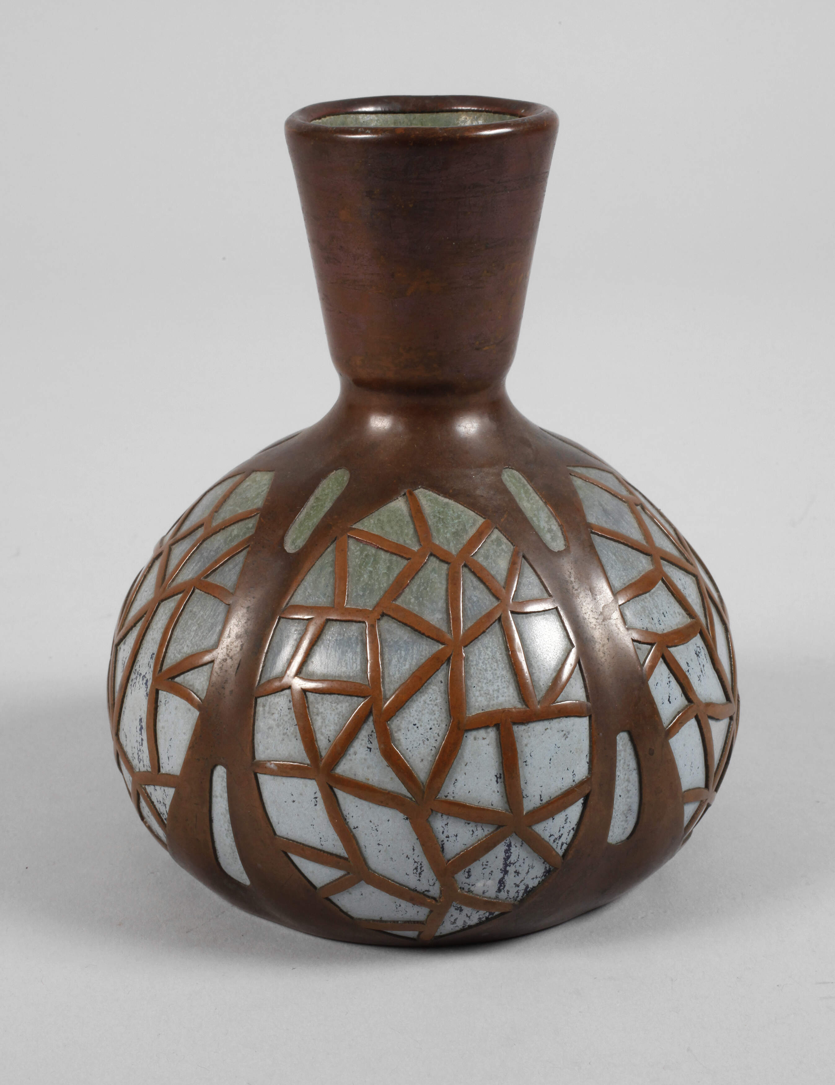 Laufglasurvase mit galvanischer Verkupferung