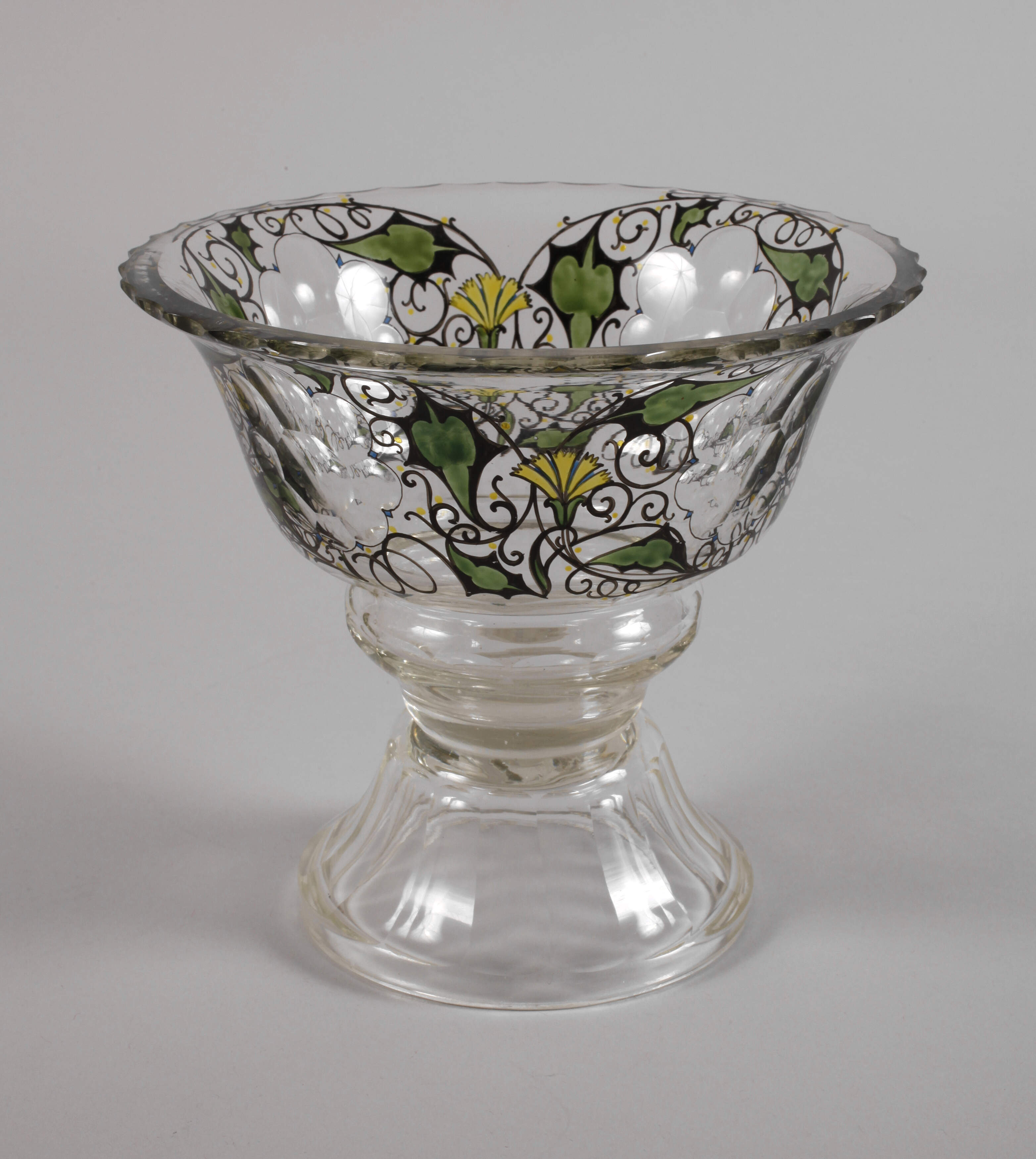 Steinschönau Fußschale Schwarzlotmalerei