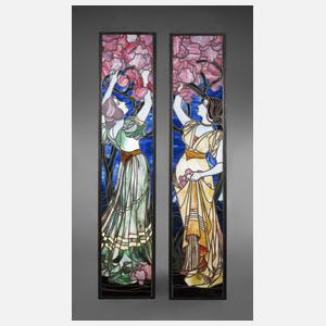 Zwei große Bleiverglasungen Hans Christiansen attr.