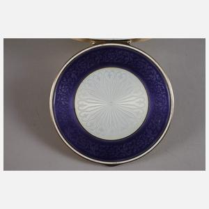 Runde Silberdose mit Guilloché-Emaille