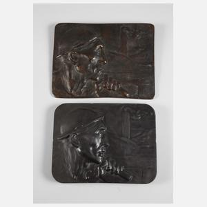 Constantin Emilé Meunier, zwei Reliefs ”Le Mineur”