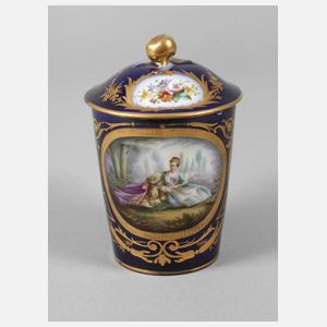 Frankreich Deckeltasse Watteauszene