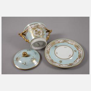 Frankreich große Deckeltasse mit Goldmalerei