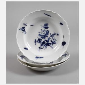 Meissen drei Suppenteller "Deutsche Blume und Insekten"